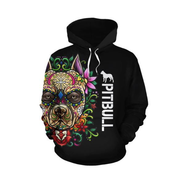 3D Hoodie Great Pitbull Flower Black - M0402