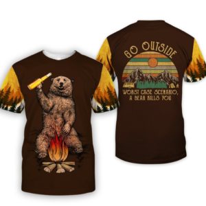 A Bear Kills You Vintage Camping All Over Printed Shirt
