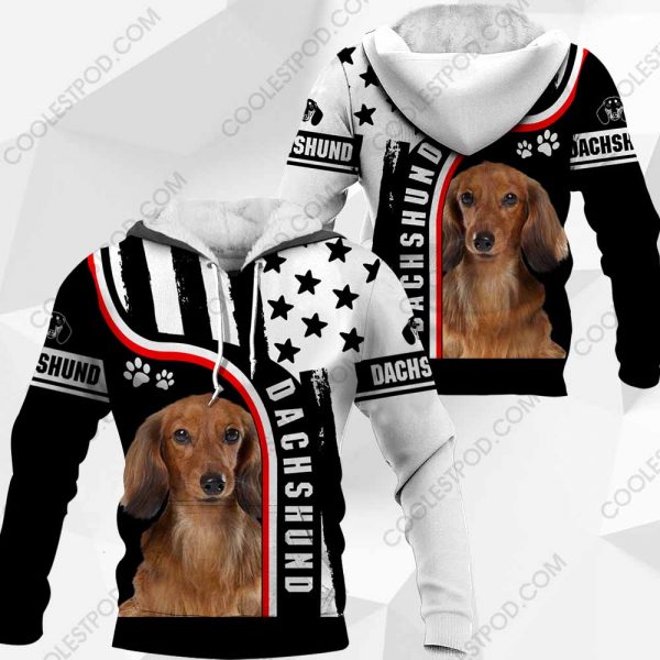 Dachshund-Black and White US Flag 3D-0489-261119