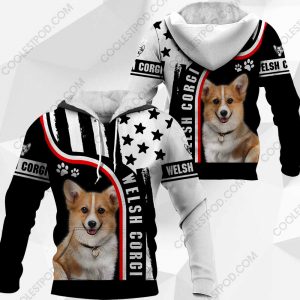 Welsh Corgi-Black and White US Flag 3D-0489-261119