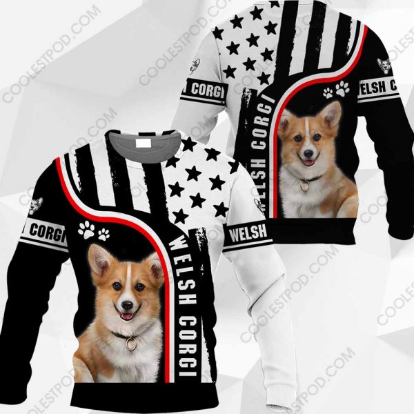 Welsh Corgi-Black and White US Flag 3D-0489-261119