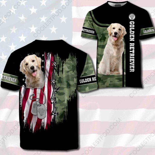 Golden Retriever US Flag-0489