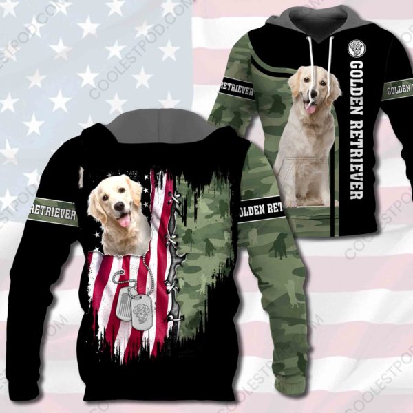 Golden Retriever US Flag-0489