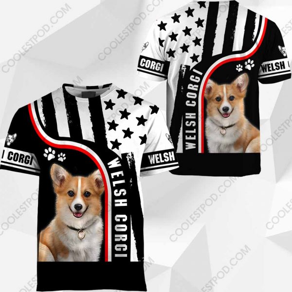 Welsh Corgi-Black and White US Flag 3D-0489-261119