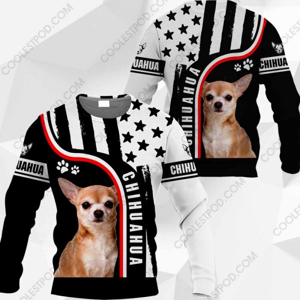 Chihuahua-Black and White US Flag 3D-0489-261119