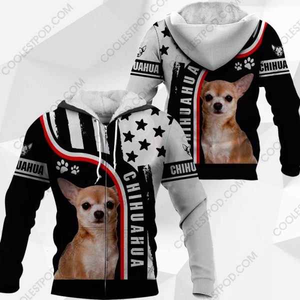 Chihuahua-Black and White US Flag 3D-0489-261119