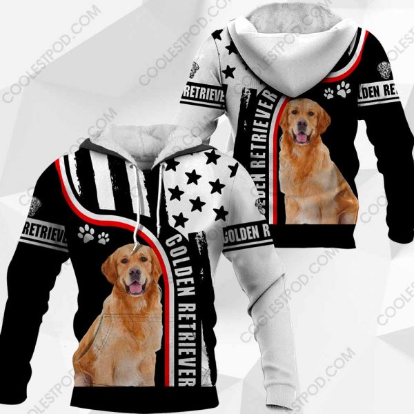 Golden Retriever-Black and White US Flag 3D-0489-261119