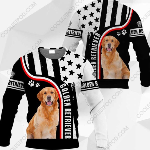 Golden Retriever-Black and White US Flag 3D-0489-261119