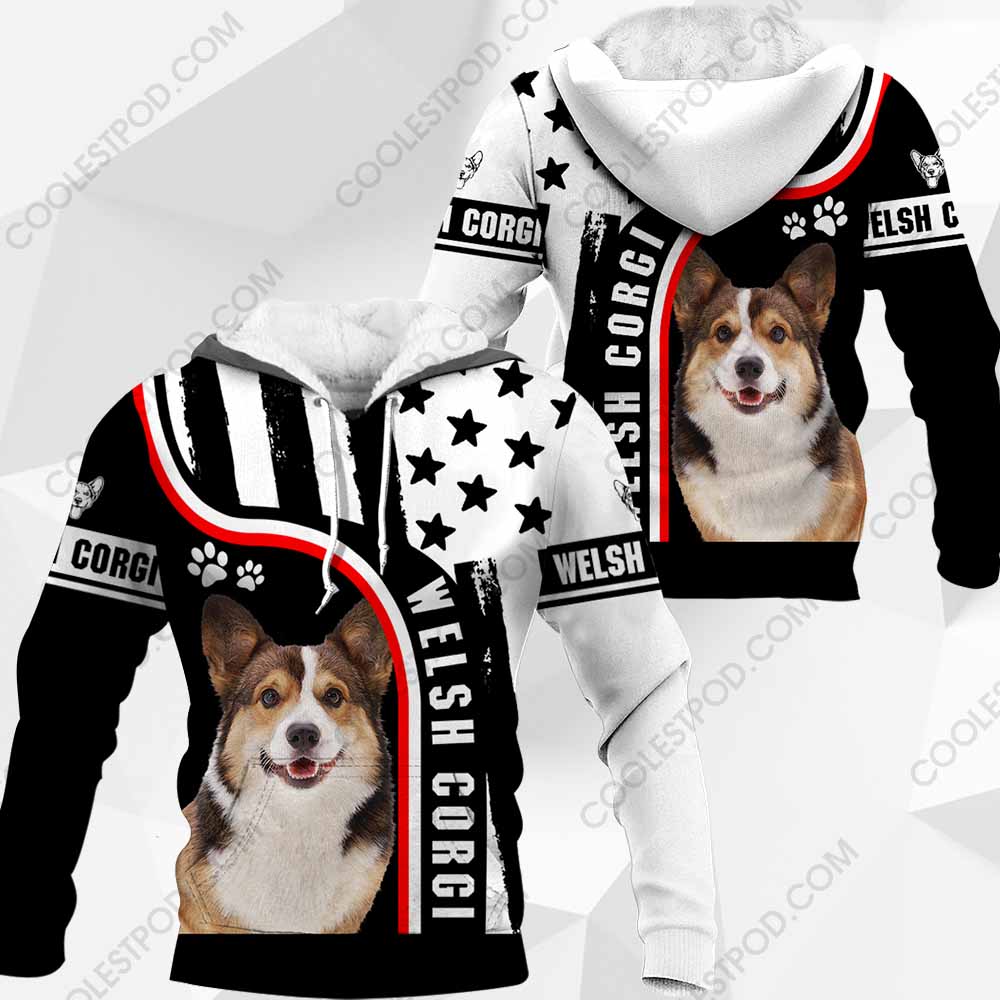 Tricolor Welsh Corgi-Black and White US Flag 3D-0489-291119 Tricolor Welsh Corgi-Black and White US Flag 3D-0489-291119