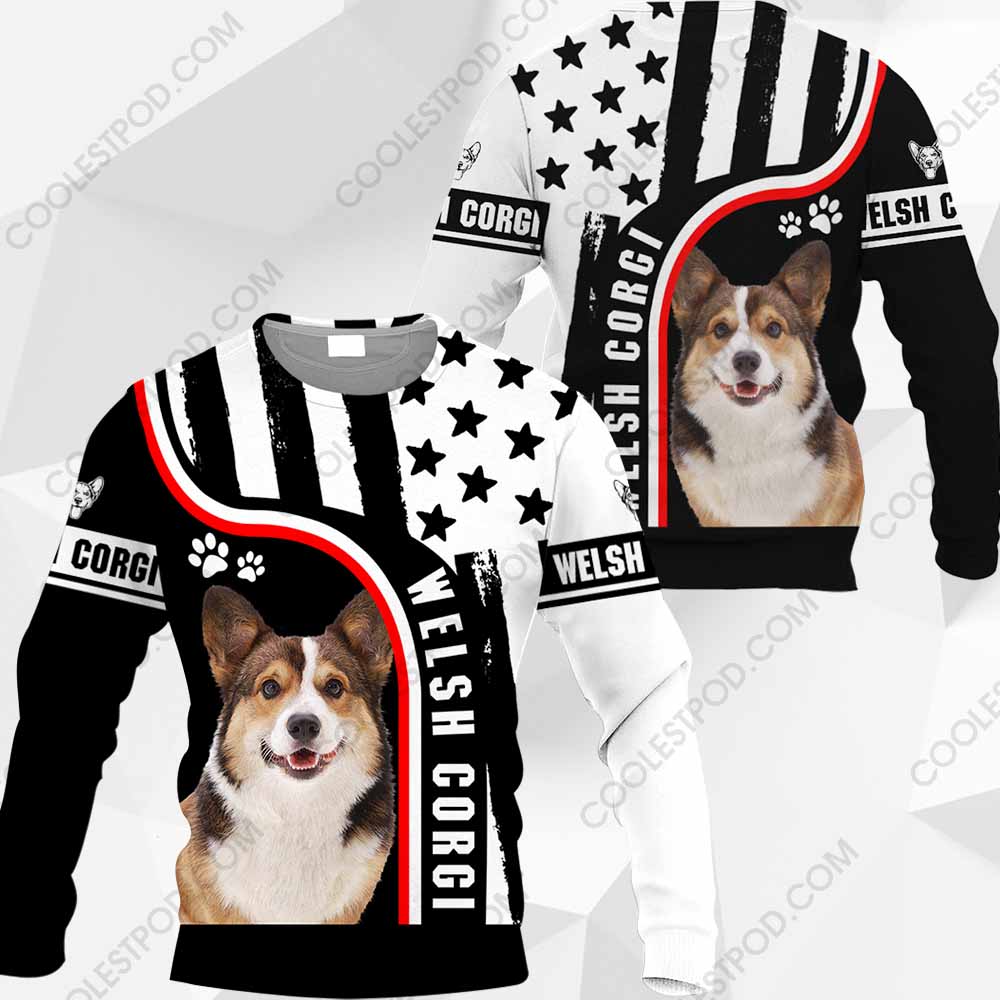 Tricolor Welsh Corgi-Black and White US Flag 3D-0489-291119 Tricolor Welsh Corgi-Black and White US Flag 3D-0489-291119