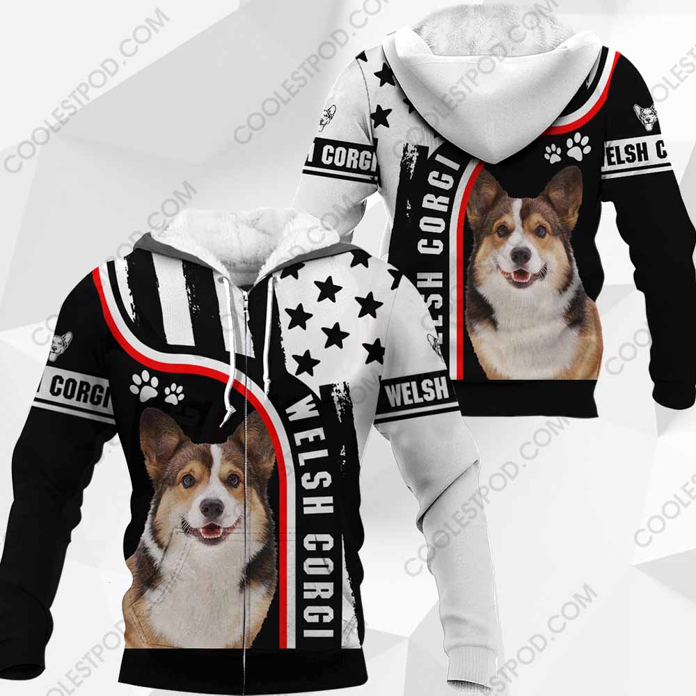 Tricolor Welsh Corgi-Black and White US Flag 3D-0489-291119 Tricolor Welsh Corgi-Black and White US Flag 3D-0489-291119