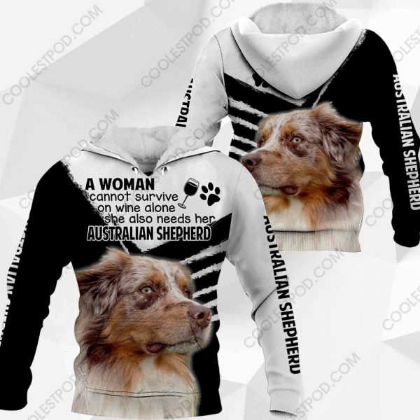 Australian Shepherd - A Woman Cannot Survive On Wine Alone - 0489 - 301219