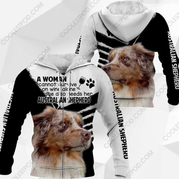 Australian Shepherd - A Woman Cannot Survive On Wine Alone - 0489 - 301219