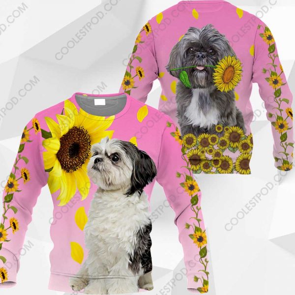 Black And White Shih Tzu Sunflower - M0402 - 141219