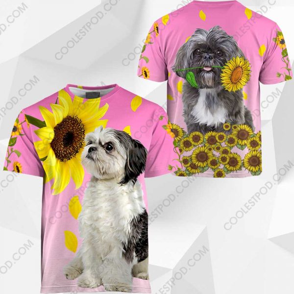 Black And White Shih Tzu Sunflower - M0402 - 141219