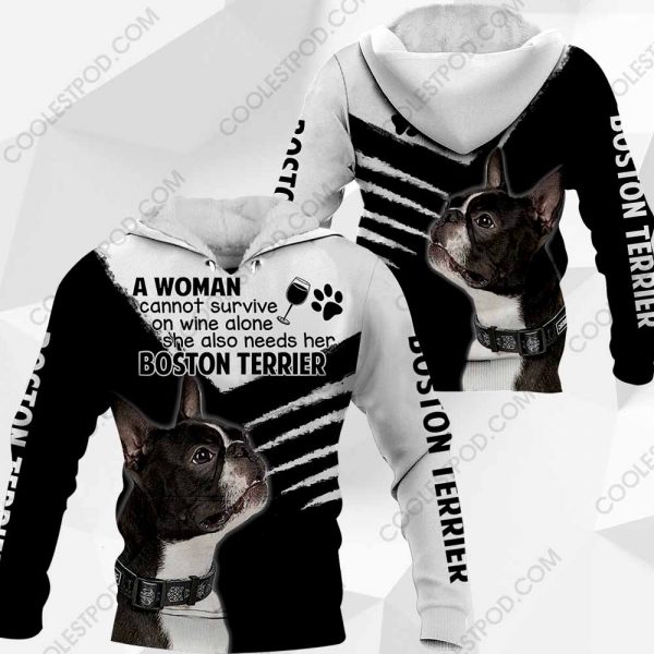 Boston Terrier - A Woman Cannot Survive On Wine Alone - 0489 - 301219