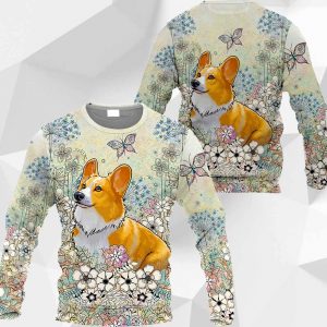 Welsh Corgi Butterflies Flower 3D 0489 PH130320