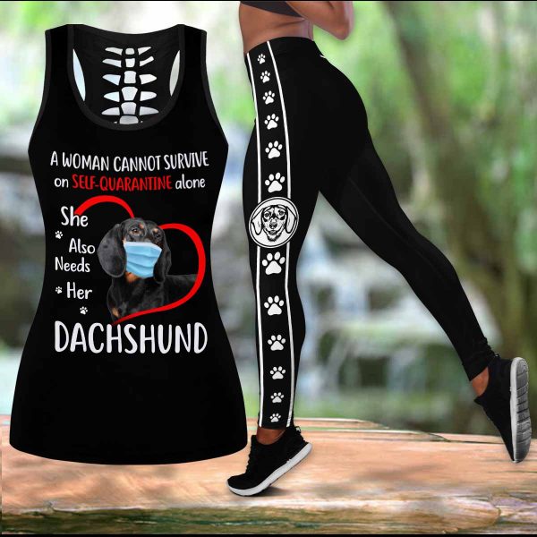 Dachshund A Woman Cannot Survive On Self Quarantine Alone LEGGING OUTFIT 2511 HA070420