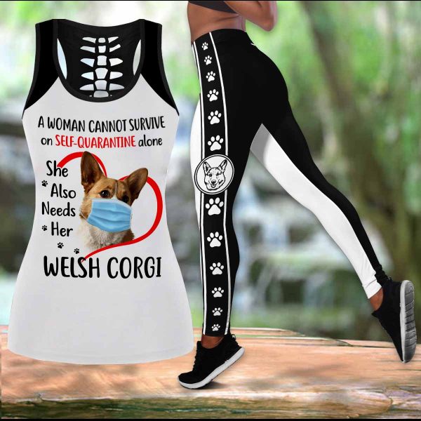 Welsh Corgi A Woman Cannot Survive On Self Quarantine Alone LEGGING OUTFIT 2511 HA080420