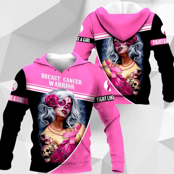 Breast Cancer Woman Sugar Skull Warrior Fight Like A Girl 2511 HA180220