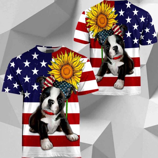 Boston Terrier Sunflower Flag All Over Printed M0402 HU120520