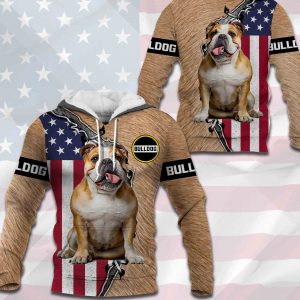 Bulldog - US Flag & Dog's Fur - 0489