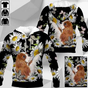 Cavalier King Charles Spaniel Play With Butterflies And Daisies M0402 HU100320