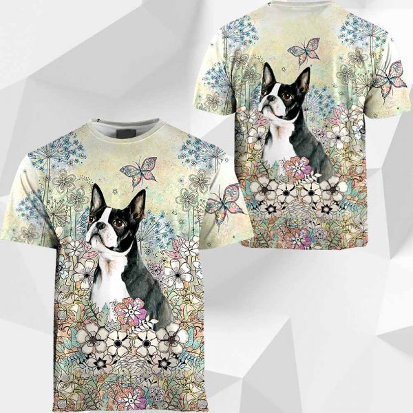 Boston Terrier Butterflies Flower 3D 0489 PH130320