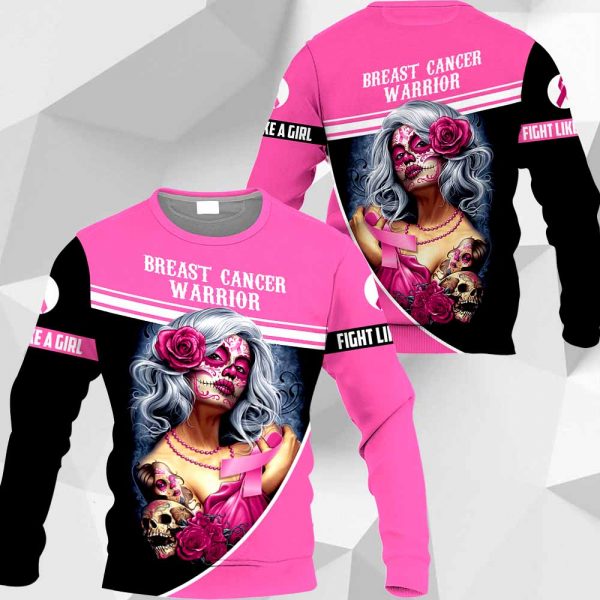 Breast Cancer Woman Sugar Skull Warrior Fight Like A Girl 2511 HA180220