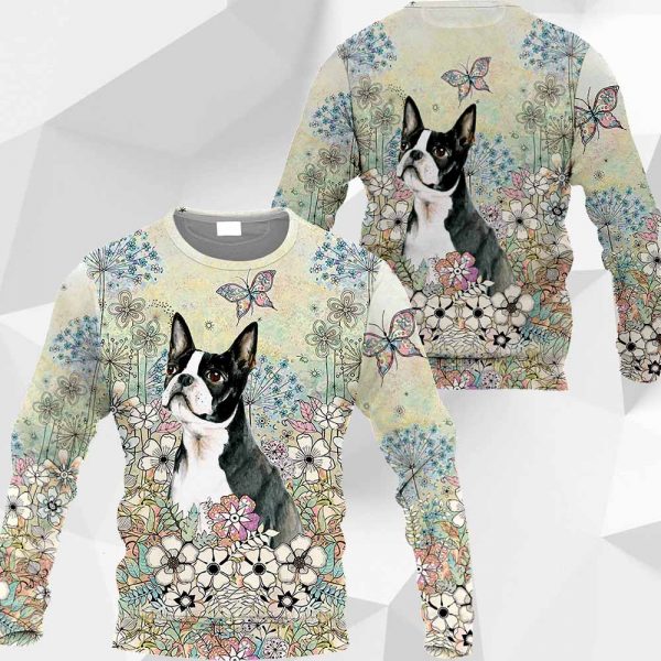 Boston Terrier Butterflies Flower 3D 0489 PH130320