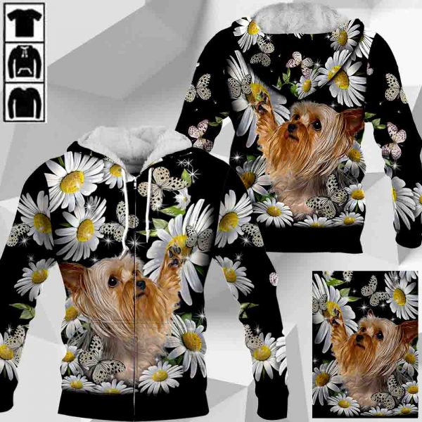 Yorkshire Terrier Play With Butterflies And Daisies M0402 HU100320
